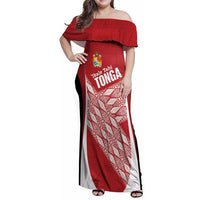 Tonga Rugby Custom Family Matching Off Shoulder Maxi Dress and Hawaiian Shirt Go ʻIkale Tahi Go Tongan Tapa Cloth