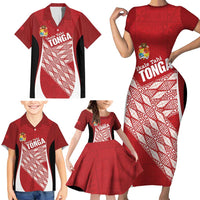 Tonga Rugby Custom Family Matching Short Sleeve Bodycon Dress and Hawaiian Shirt Go ʻIkale Tahi Go Tongan Tapa Cloth