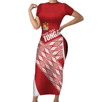 Tonga Rugby Custom Family Matching Short Sleeve Bodycon Dress and Hawaiian Shirt Go ʻIkale Tahi Go Tongan Tapa Cloth