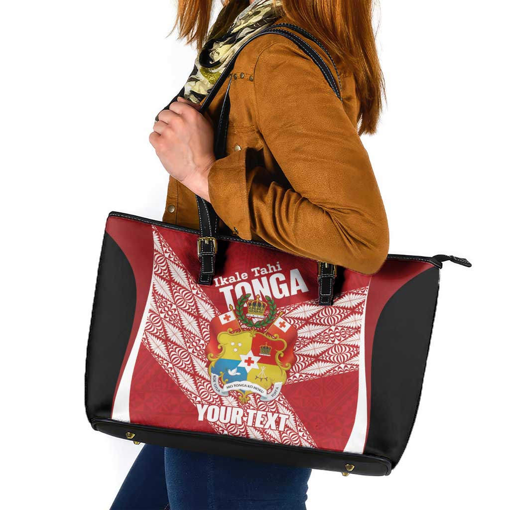 Tonga Rugby Custom Leather Tote Bag Go ʻIkale Tahi Go Tongan Tapa Cloth