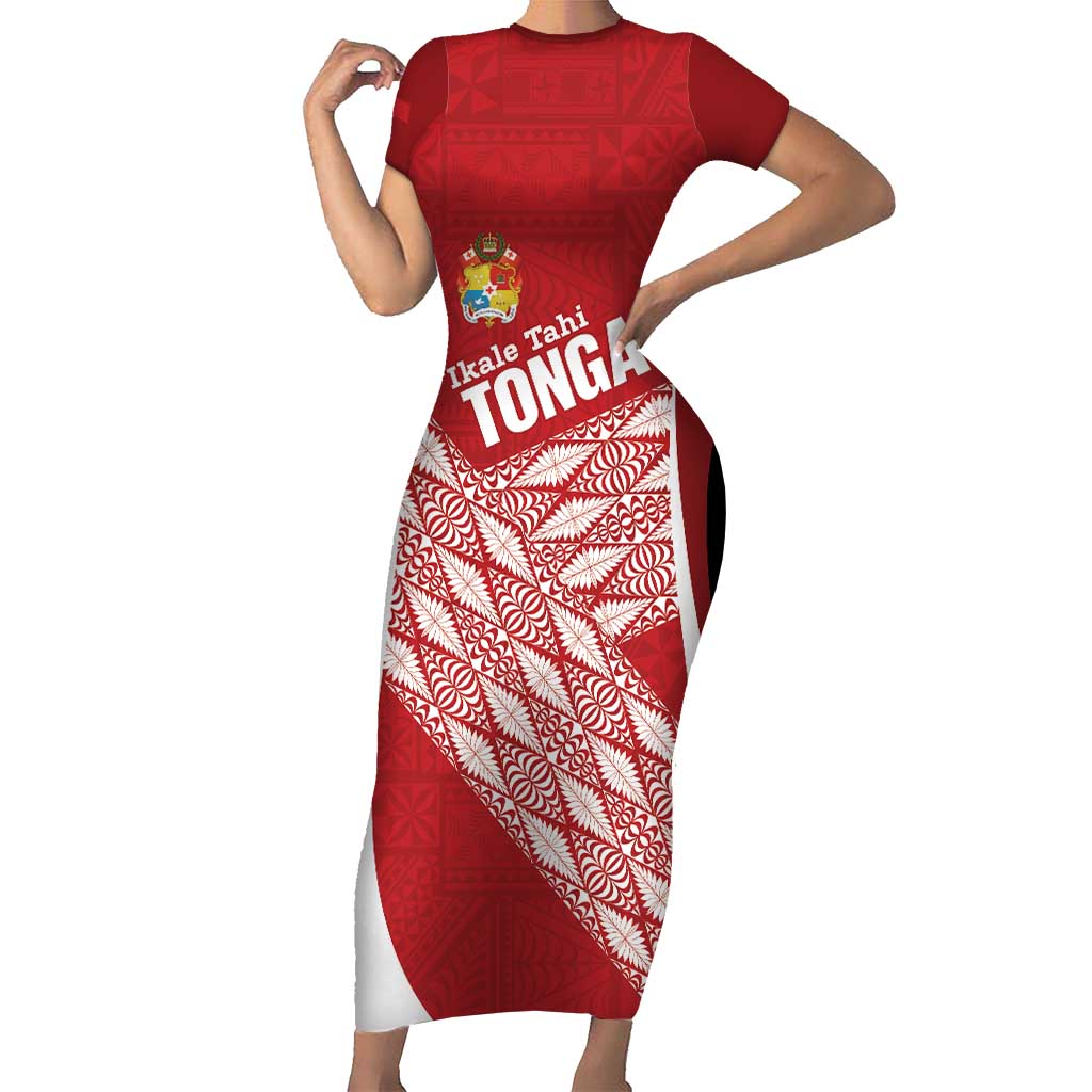 Tonga Rugby Custom Short Sleeve Bodycon Dress Go ʻIkale Tahi Go Tongan Tapa Cloth