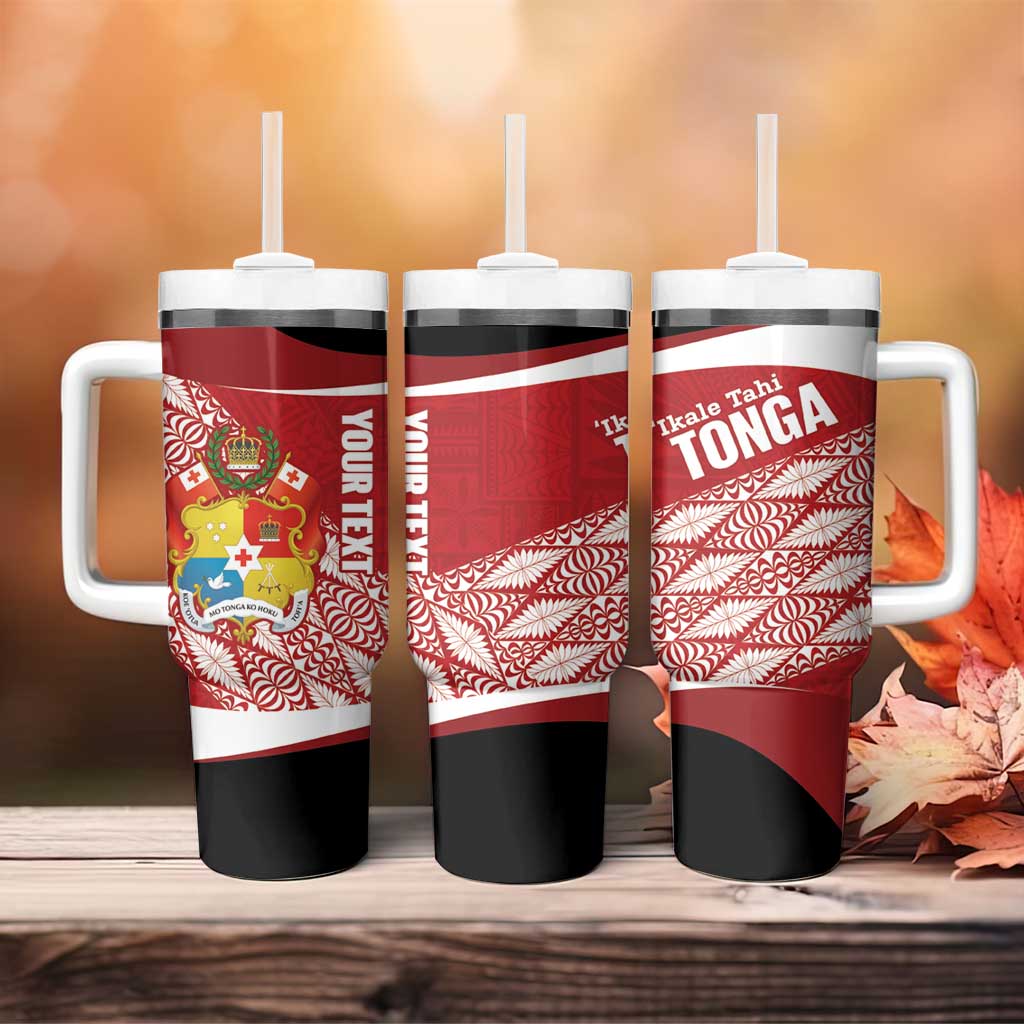 Tonga Rugby Custom Tumbler With Handle Go ʻIkale Tahi Go Tongan Tapa Cloth