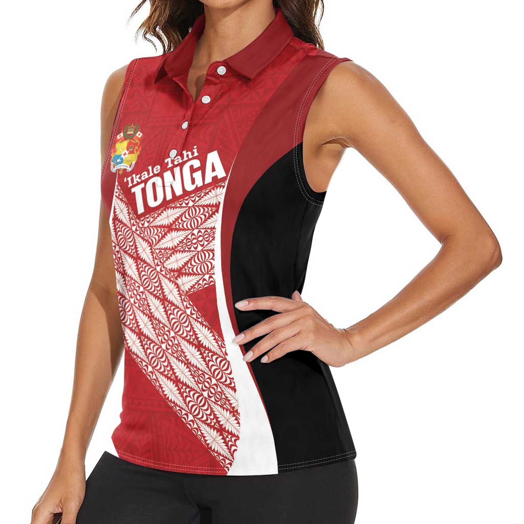 Tonga Rugby Custom Women Sleeveless Polo Shirt Go ʻIkale Tahi Go Tongan Tapa Cloth