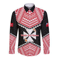 29 July Wallis And Futuna Territory Day Long Sleeve Button Shirt Polynesian Tribal Pattern LT14 Unisex Red - Polynesian Pride
