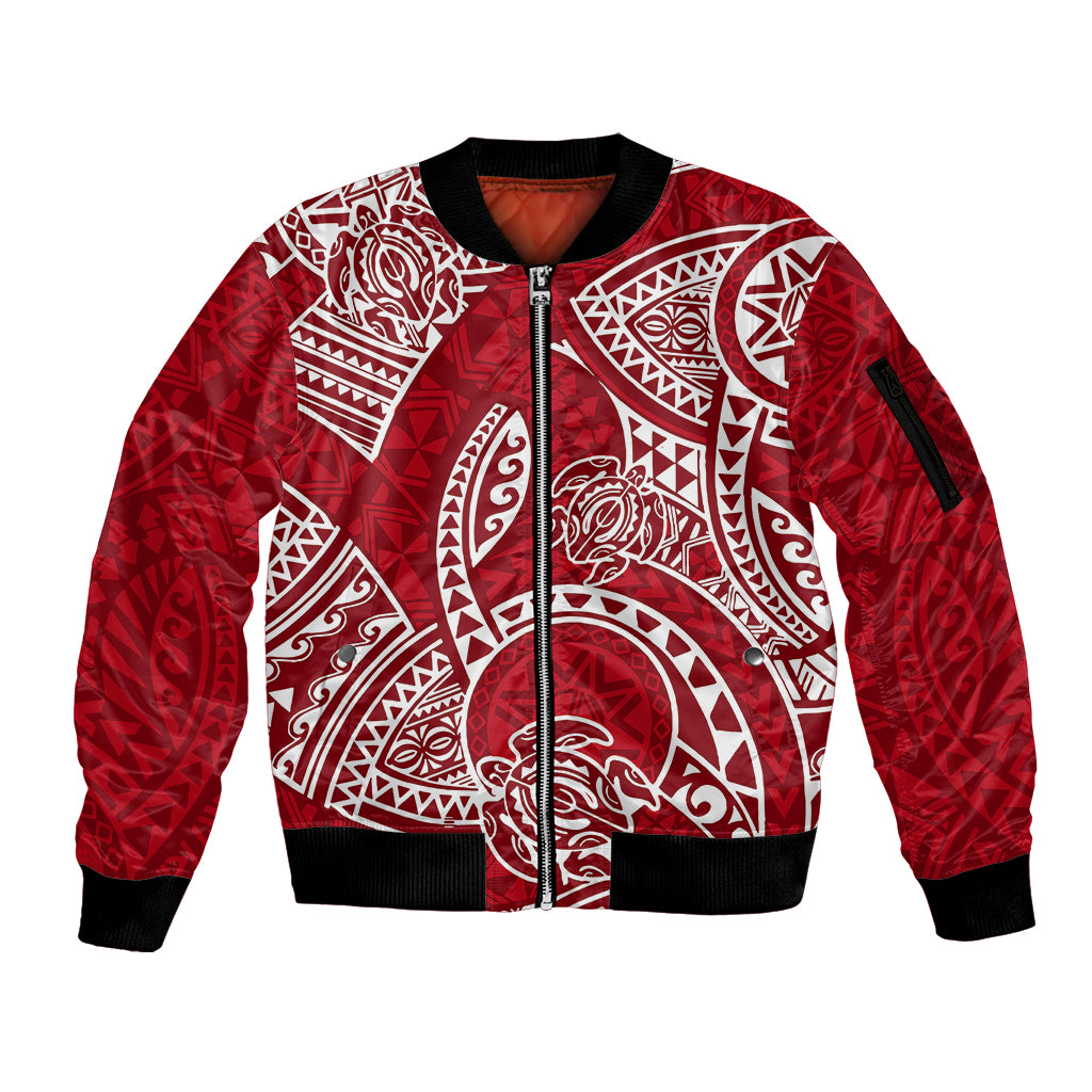 Polynesian Pride Hawaii Sleeve Zip Bomber Jacket Hawaiian Tribal Honu Red Version LT14 Unisex Red - Polynesian Pride