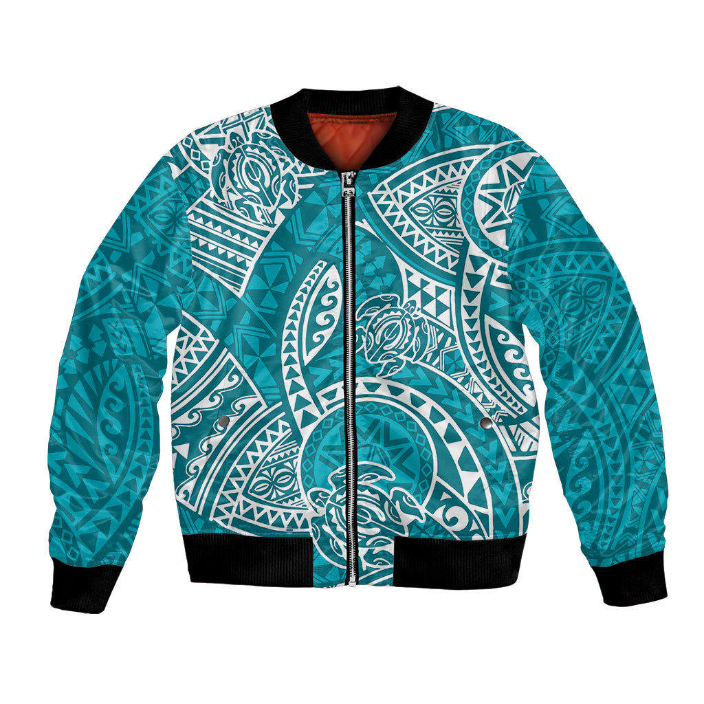 Polynesian Pride Hawaii Bomber Jacket Hawaiian Tribal Honu Turquoise Version LT14 Unisex Turquoise - Polynesian Pride
