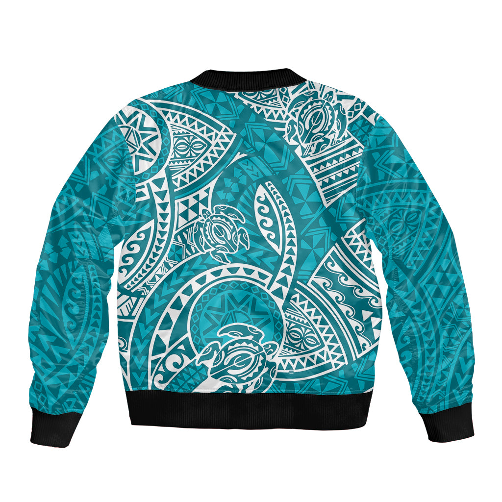 Polynesian Pride Hawaii Bomber Jacket Hawaiian Tribal Honu Turquoise Version LT14 - Polynesian Pride