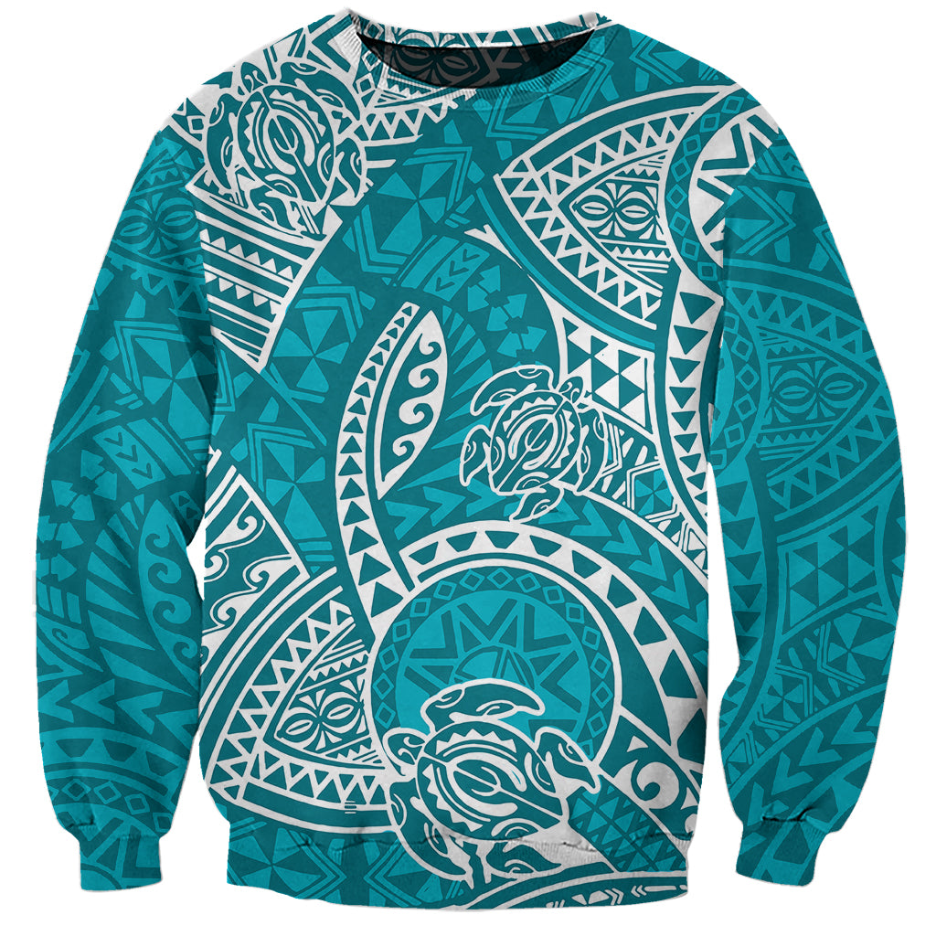 Polynesian Pride Hawaii Sweatshirt Hawaiian Tribal Honu Turquoise Version LT14 Unisex Turquoise - Polynesian Pride