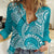 Polynesian Pride Hawaii Women Casual Shirt Hawaiian Tribal Honu Turquoise Version LT14