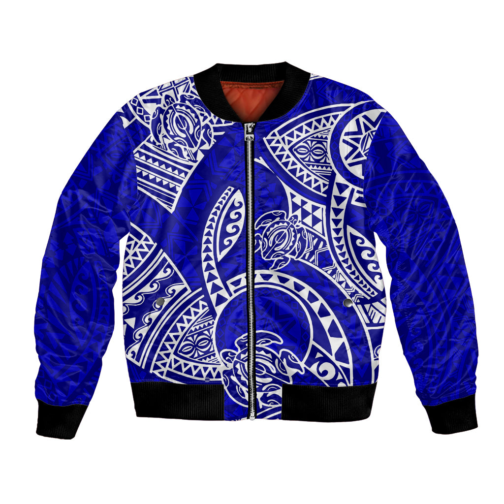 Polynesian Pride Hawaii Bomber Jacket Hawaiian Tribal Honu Blue Version LT14 Unisex Blue - Polynesian Pride