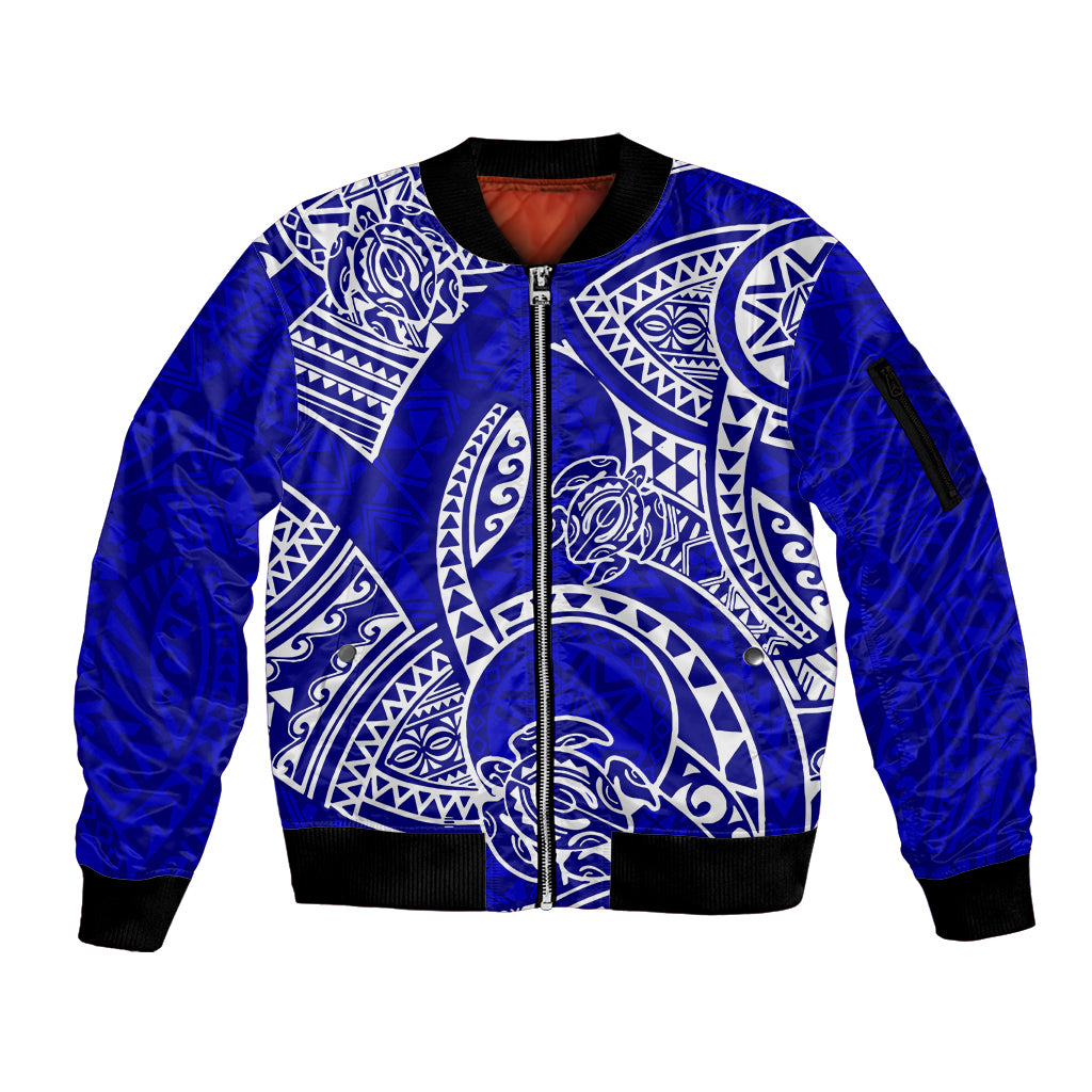 Polynesian Pride Hawaii Sleeve Zip Bomber Jacket Hawaiian Tribal Honu Blue Version LT14 Unisex Blue - Polynesian Pride
