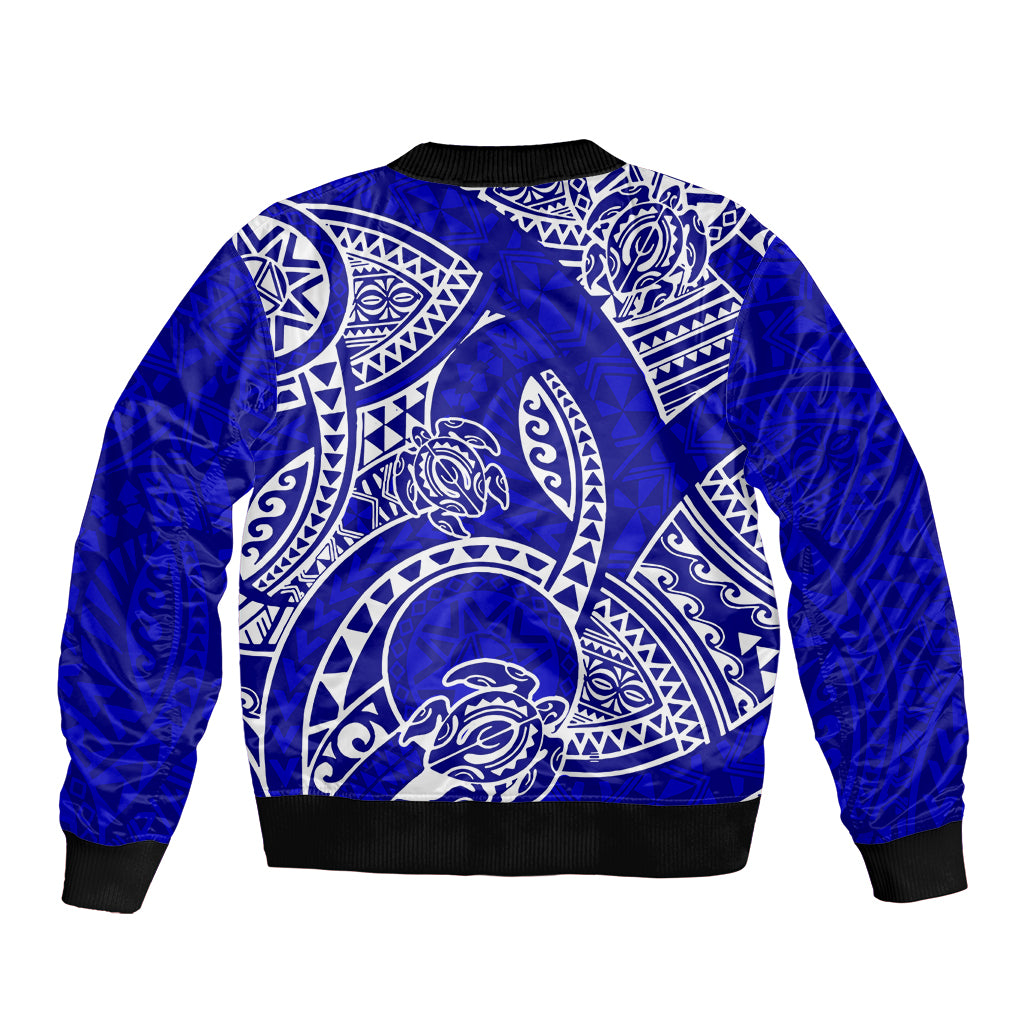 Polynesian Pride Hawaii Sleeve Zip Bomber Jacket Hawaiian Tribal Honu Blue Version LT14 - Polynesian Pride