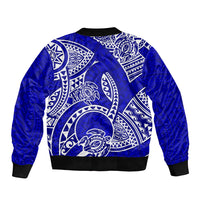 Polynesian Pride Hawaii Sleeve Zip Bomber Jacket Hawaiian Tribal Honu Blue Version LT14 - Polynesian Pride