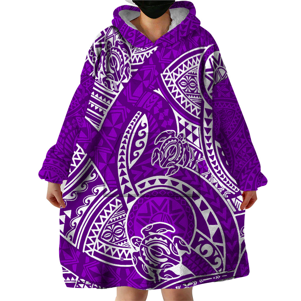 Polynesian Pride Hawaii Wearable Blanket Hoodie Hawaiian Tribal Honu Purple Version LT14 - Polynesian Pride