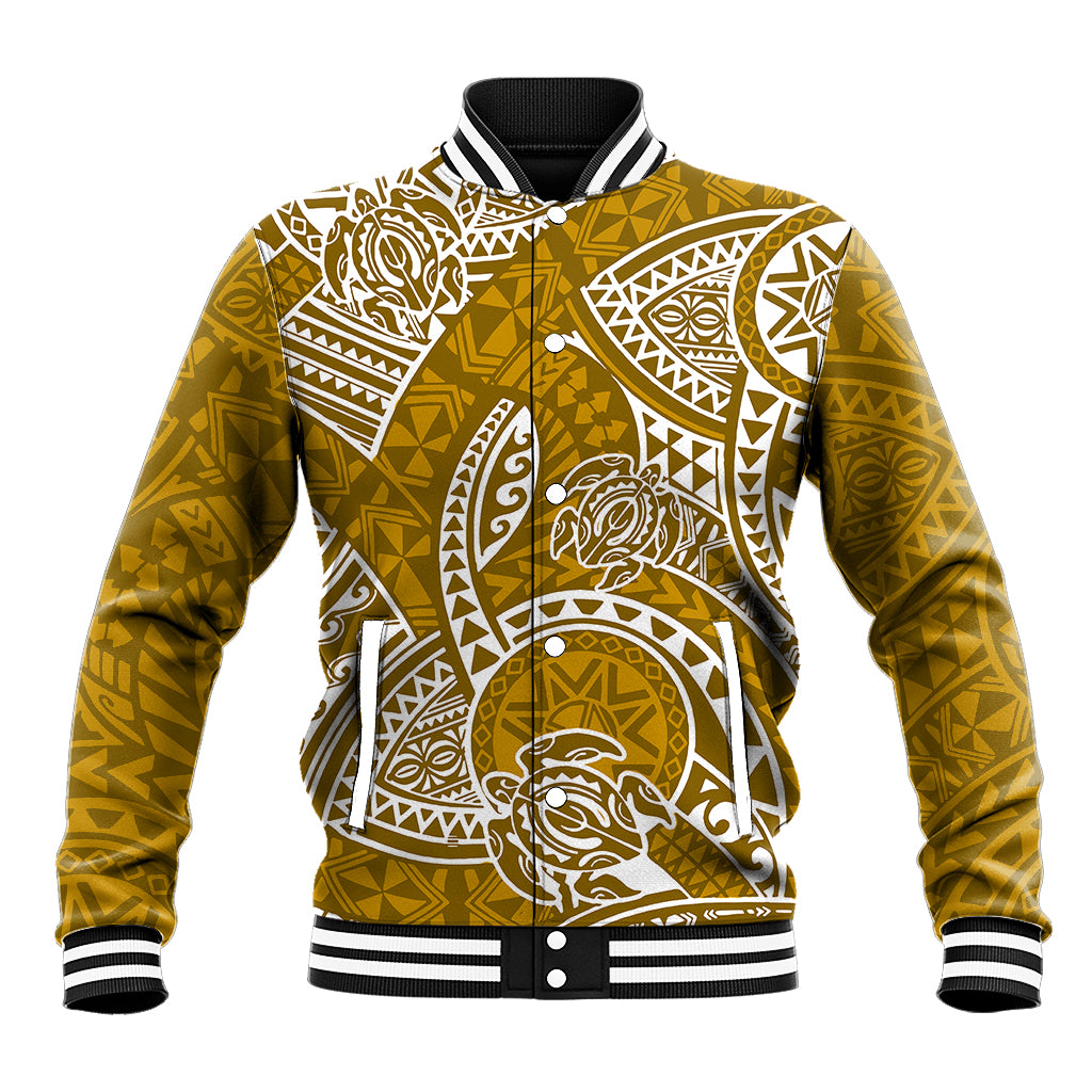 Polynesian Pride Hawaii Baseball Jacket Hawaiian Tribal Honu Gold Version LT14 Unisex Gold - Polynesian Pride