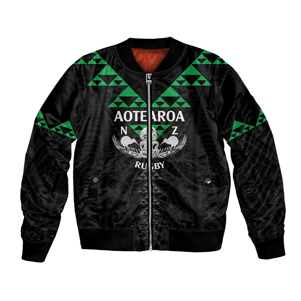 Personalised Aotearoa Rugby Bomber Jacket New Zealand Maori Kete Matauranga Pattern