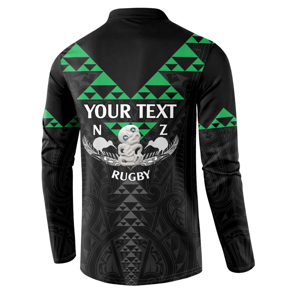 Personalised Aotearoa Rugby Button Sweatshirt New Zealand Maori Kete Matauranga Pattern