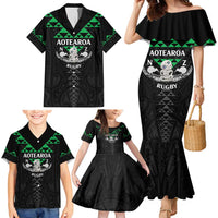 Personalised Aotearoa Rugby Family Matching Mermaid Dress and Hawaiian Shirt New Zealand Maori Kete Matauranga Pattern