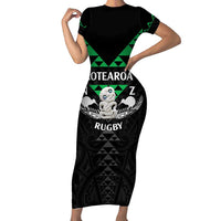 Personalised Aotearoa Rugby Short Sleeve Bodycon Dress New Zealand Maori Kete Matauranga Pattern