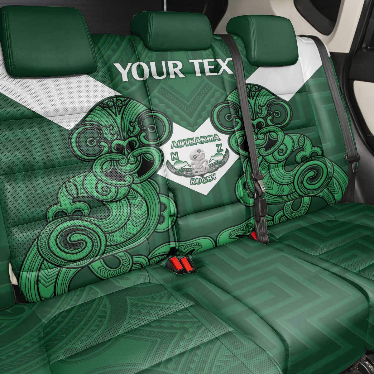 Custom Aotearoa Rugby Back Car Seat Cover New Zealand Maori Kete Poutama Pattern LT14 - Polynesian Pride