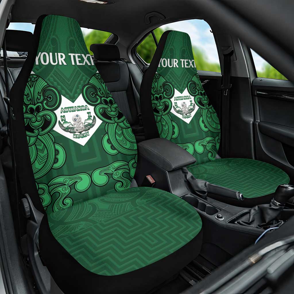 Custom Aotearoa Rugby Car Seat Cover New Zealand Maori Kete Poutama Pattern LT14 One Size Green - Polynesian Pride