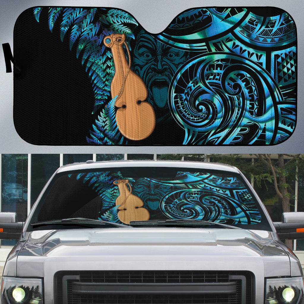 Kotiate New Zealand Auto Sun Shade Maori Weapon Paua Shell Haka Fern LT14 Turquoise - Polynesian Pride