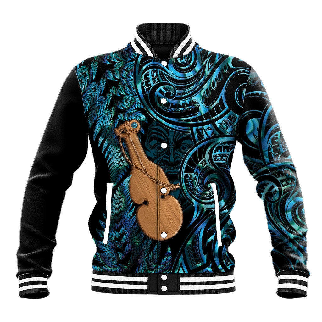 Kotiate New Zealand Baseball Jacket Maori Weapon Paua Shell Haka Fern LT14 Unisex Turquoise - Polynesian Pride
