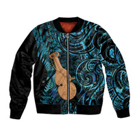Kotiate New Zealand Bomber Jacket Maori Weapon Paua Shell Haka Fern LT14 Unisex Turquoise - Polynesian Pride