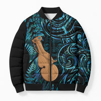 Kotiate New Zealand Bomber Puffer Jacket Maori Weapon Paua Shell Haka Fern LT14 Unisex Turquoise - Polynesian Pride