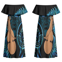 Kotiate New Zealand Couples Matching Off Shoulder Maxi Dress and Hawaiian Shirt Maori Weapon Paua Shell Haka Fern LT14 - Polynesian Pride
