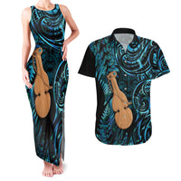 Kotiate New Zealand Couples Matching Tank Maxi Dress and Hawaiian Shirt Maori Weapon Paua Shell Haka Fern LT14 Turquoise - Polynesian Pride
