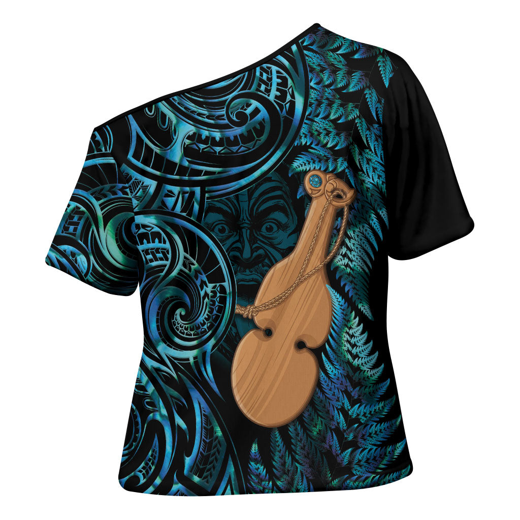 Kotiate New Zealand Cross Shoulder Shirt Maori Weapon Paua Shell Haka Fern LT14 - Polynesian Pride