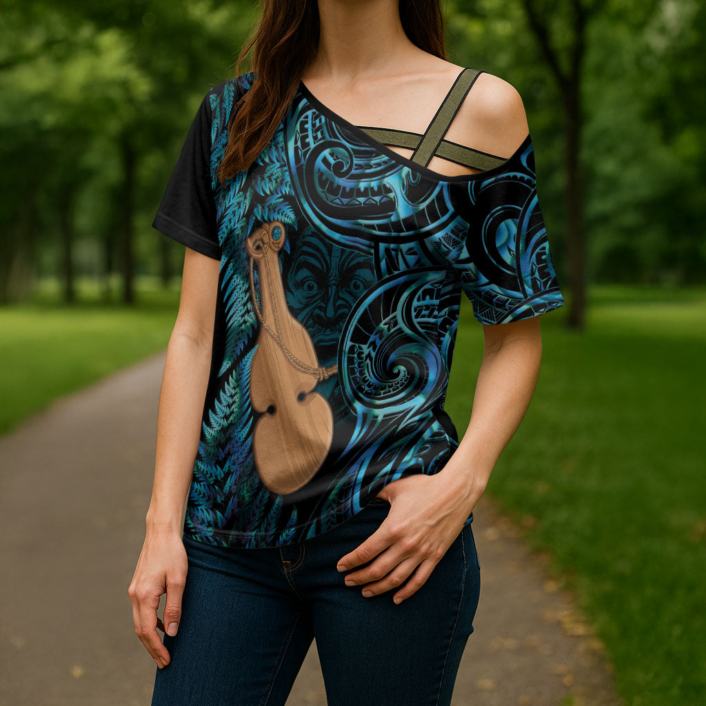 Kotiate New Zealand Cross Shoulder Shirt Maori Weapon Paua Shell Haka Fern LT14 - Polynesian Pride
