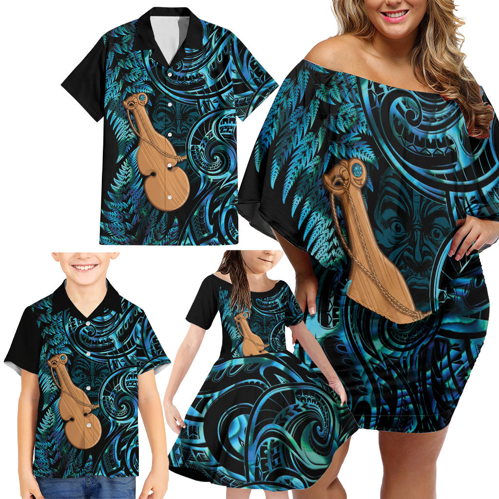 Kotiate New Zealand Family Matching Off Shoulder Short Dress and Hawaiian Shirt Maori Weapon Paua Shell Haka Fern LT14 - Polynesian Pride