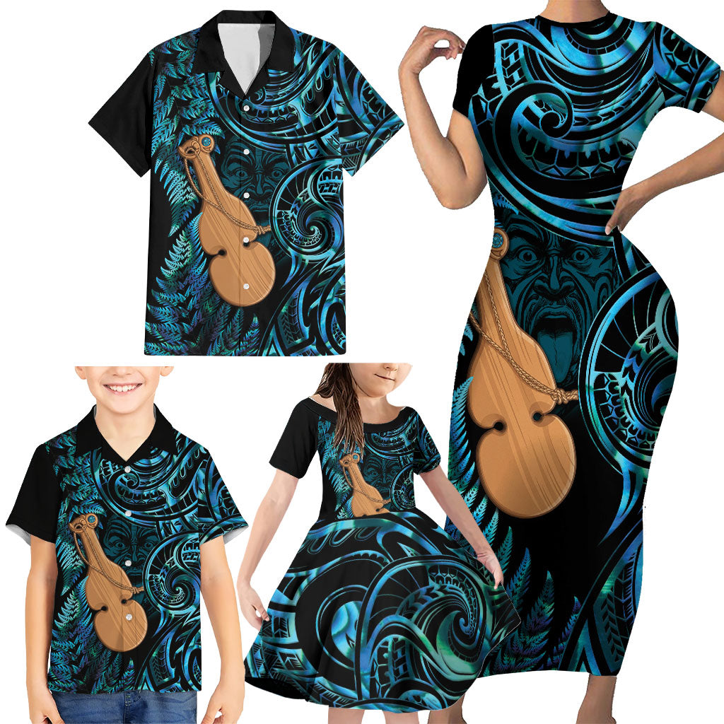 Kotiate New Zealand Family Matching Short Sleeve Bodycon Dress and Hawaiian Shirt Maori Weapon Paua Shell Haka Fern LT14 - Polynesian Pride
