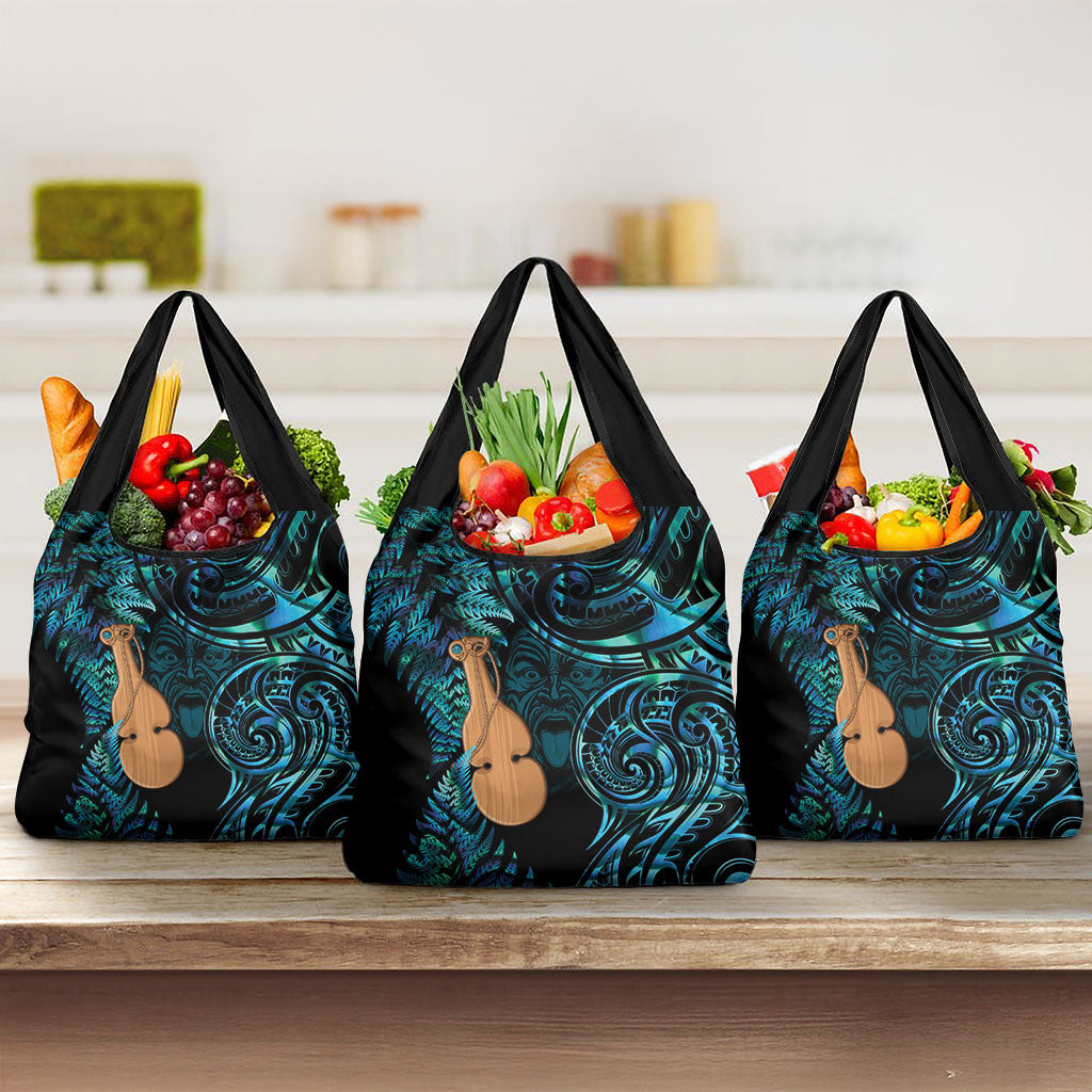 Kotiate New Zealand Grocery Bag Maori Weapon Paua Shell Haka Fern LT14 3-pack One Size Turquoise - Polynesian Pride