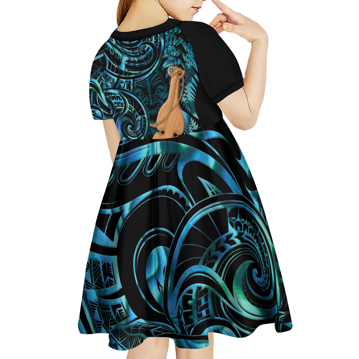 Kotiate New Zealand Kid Short Sleeve Dress Maori Weapon Paua Shell Haka Fern LT14 - Polynesian Pride