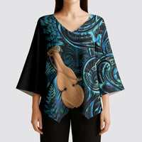 Kotiate New Zealand Kimono Sleeve Blouse Maori Weapon Paua Shell Haka Fern LT14 - Polynesian Pride