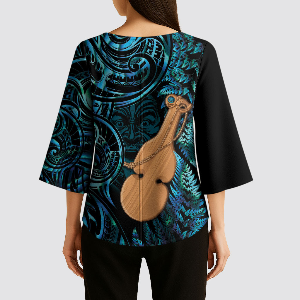 Kotiate New Zealand Kimono Sleeve Blouse Maori Weapon Paua Shell Haka Fern LT14 - Polynesian Pride