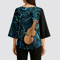 Kotiate New Zealand Kimono Sleeve Blouse Maori Weapon Paua Shell Haka Fern LT14 - Polynesian Pride