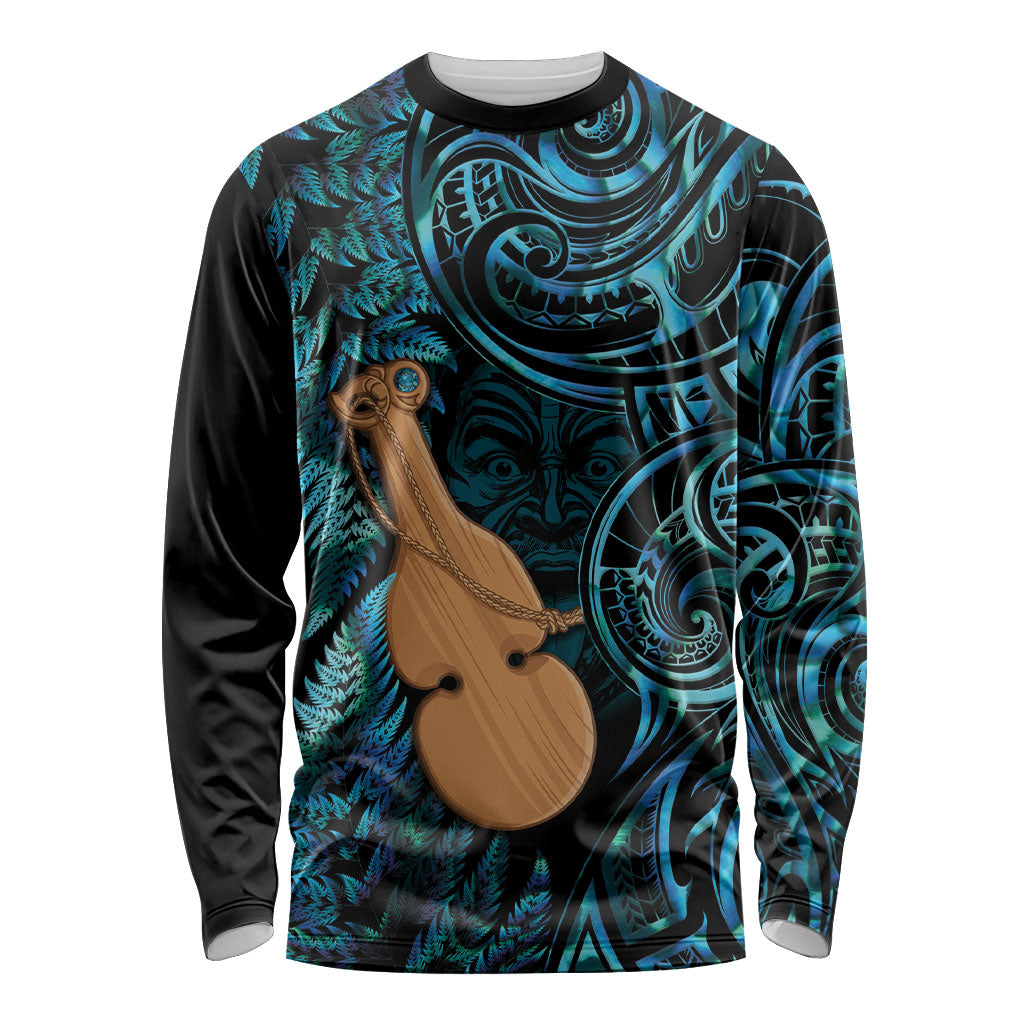 Kotiate New Zealand Long Sleeve Shirt Maori Weapon Paua Shell Haka Fern LT14 Unisex Turquoise - Polynesian Pride