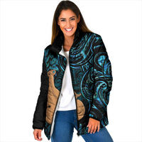 Kotiate New Zealand Padded Jacket Maori Weapon Paua Shell Haka Fern LT14 Women Turquoise - Polynesian Pride