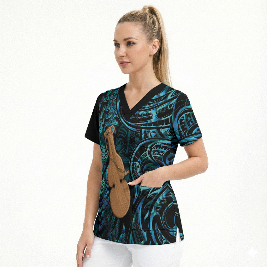 Kotiate New Zealand Scrub Top Maori Weapon Paua Shell Haka Fern LT14 - Polynesian Pride