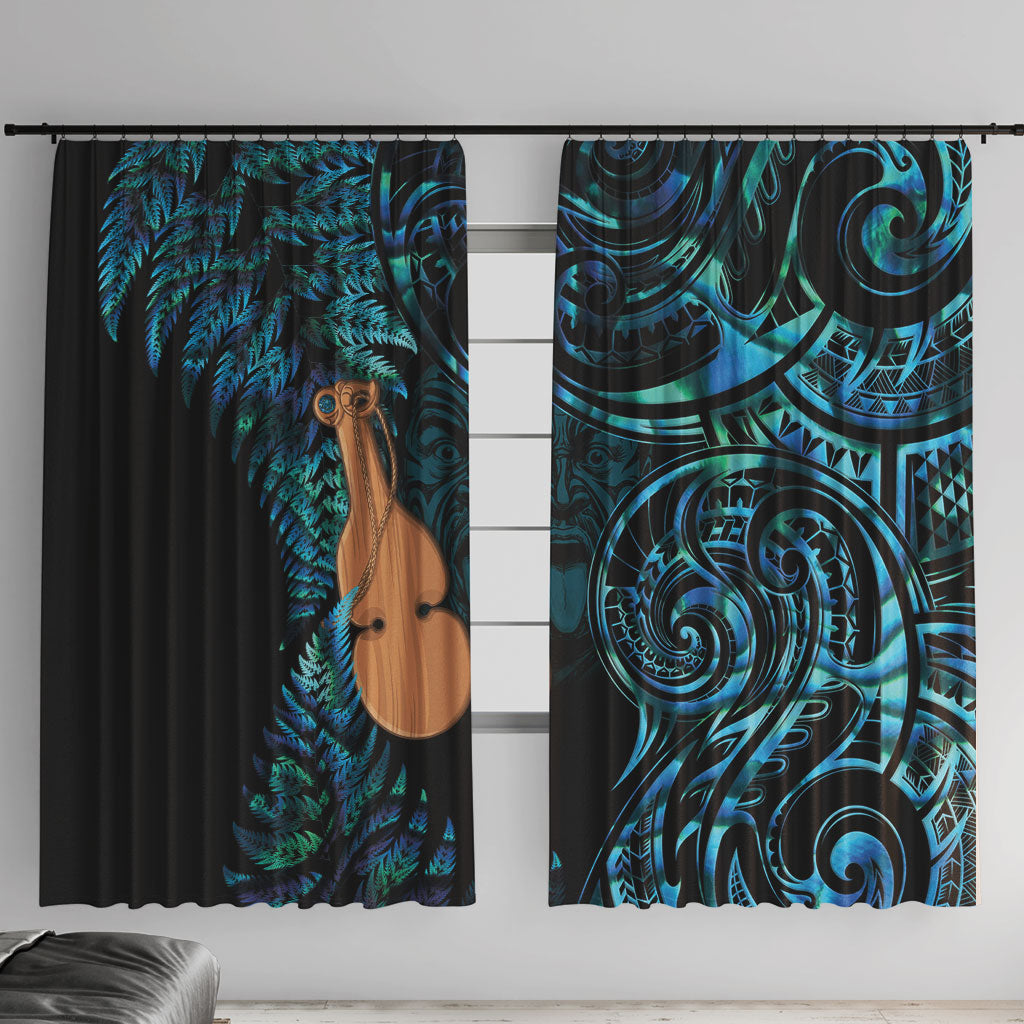 Kotiate New Zealand Window Curtain Maori Weapon Paua Shell Haka Fern LT14 With Hooks Turquoise - Polynesian Pride