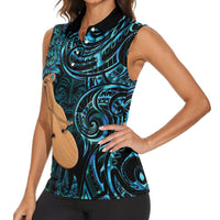 Kotiate New Zealand Women Sleeveless Polo Shirt Maori Weapon Paua Shell Haka Fern LT14 - Polynesian Pride