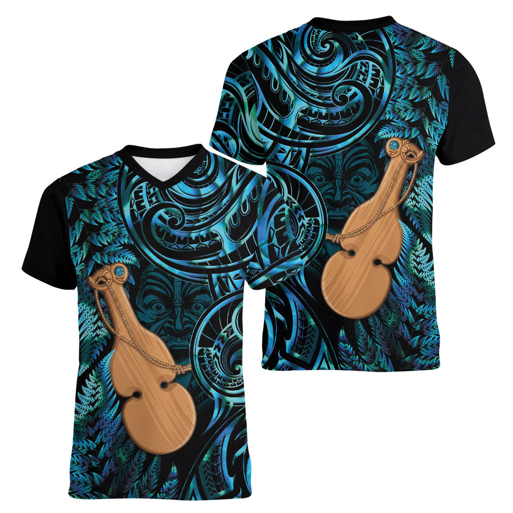 Kotiate New Zealand Women V-Neck T-Shirt Maori Weapon Paua Shell Haka Fern LT14 - Polynesian Pride