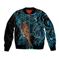 Maripi New Zealand Bomber Jacket Maori Weapon Paua Shell Haka Fern LT14 Unisex Turquoise - Polynesian Pride