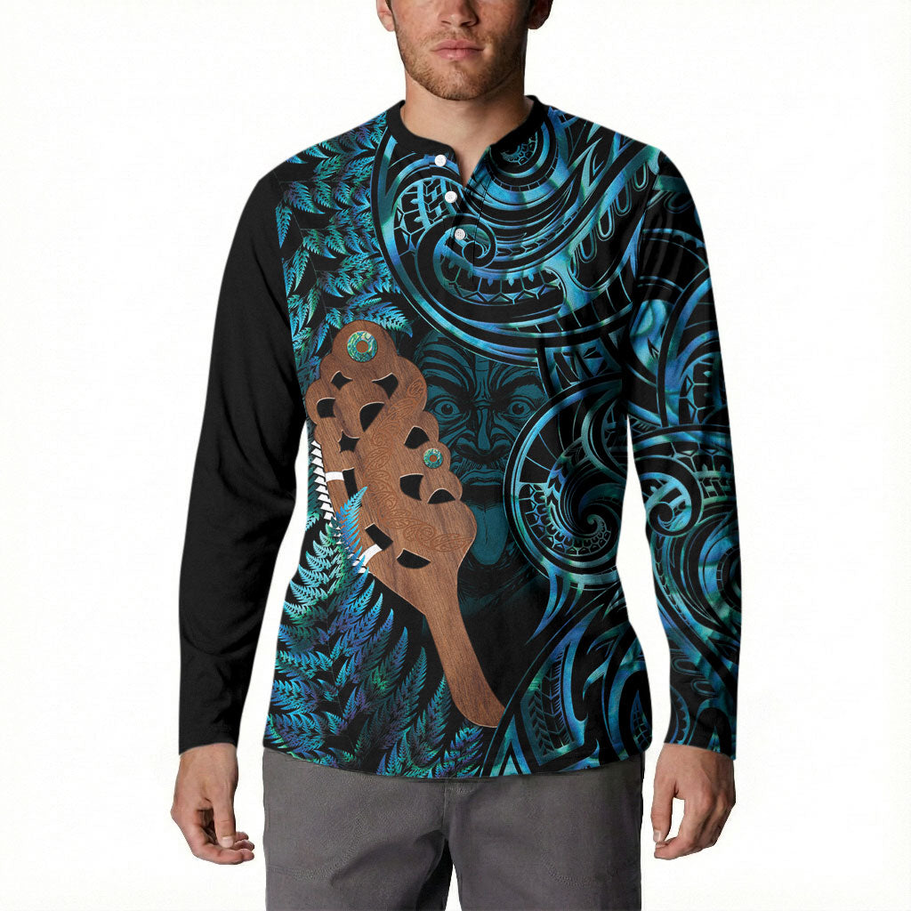Maripi New Zealand Button Sweatshirt Maori Weapon Paua Shell Haka Fern LT14 - Polynesian Pride