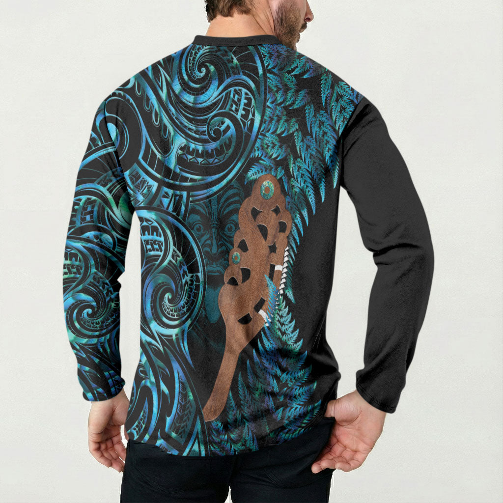 Maripi New Zealand Button Sweatshirt Maori Weapon Paua Shell Haka Fern LT14 - Polynesian Pride