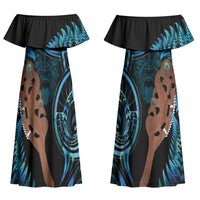 Maripi New Zealand Couples Matching Off Shoulder Maxi Dress and Long Sleeve Button Shirt Maori Weapon Paua Shell Haka Fern LT14 - Polynesian Pride